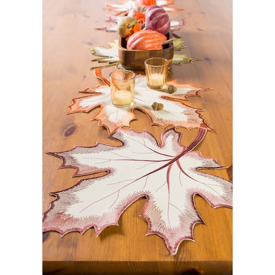 DII® 60" Embroidered Maple Leaves Table Runner